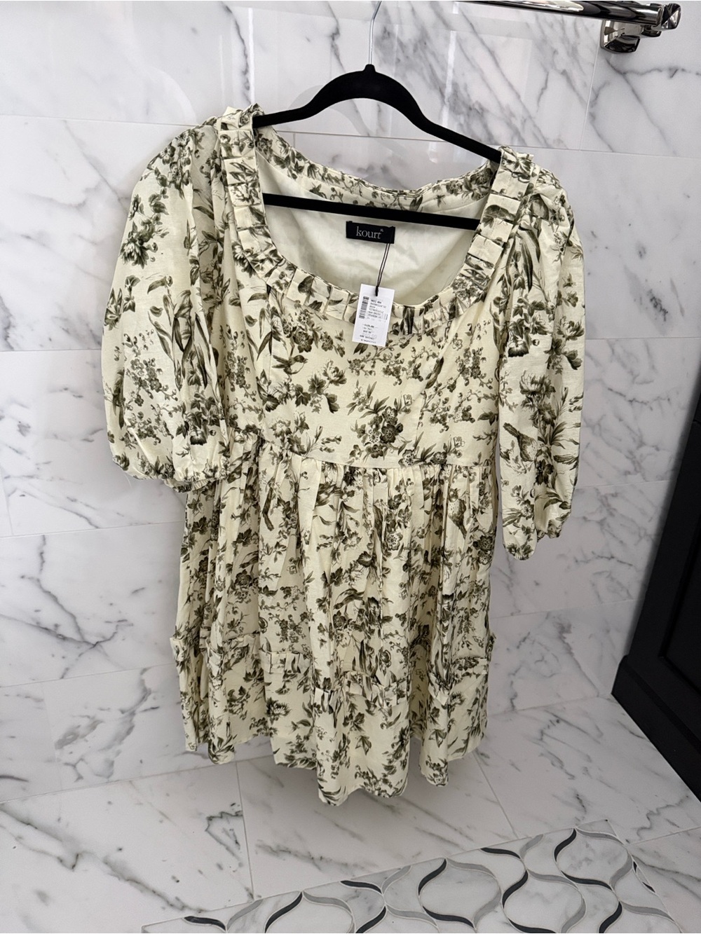 Kouri Cream Floral Puff-Sleeve mini dress